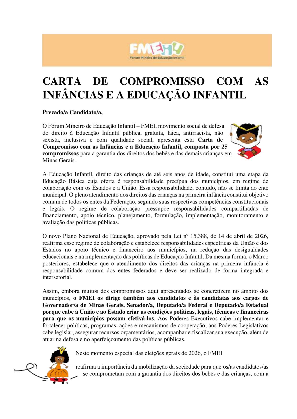 Carta de compromisso com as infâncias e a educação infantil — página 1 de 8