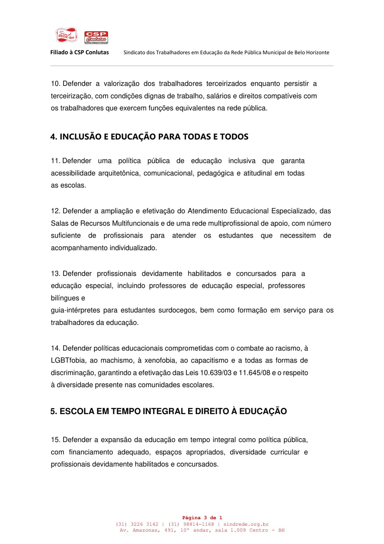 Carta-compromisso com a educação pública, gratuita, laica e de qualidade — página 3 de 5
