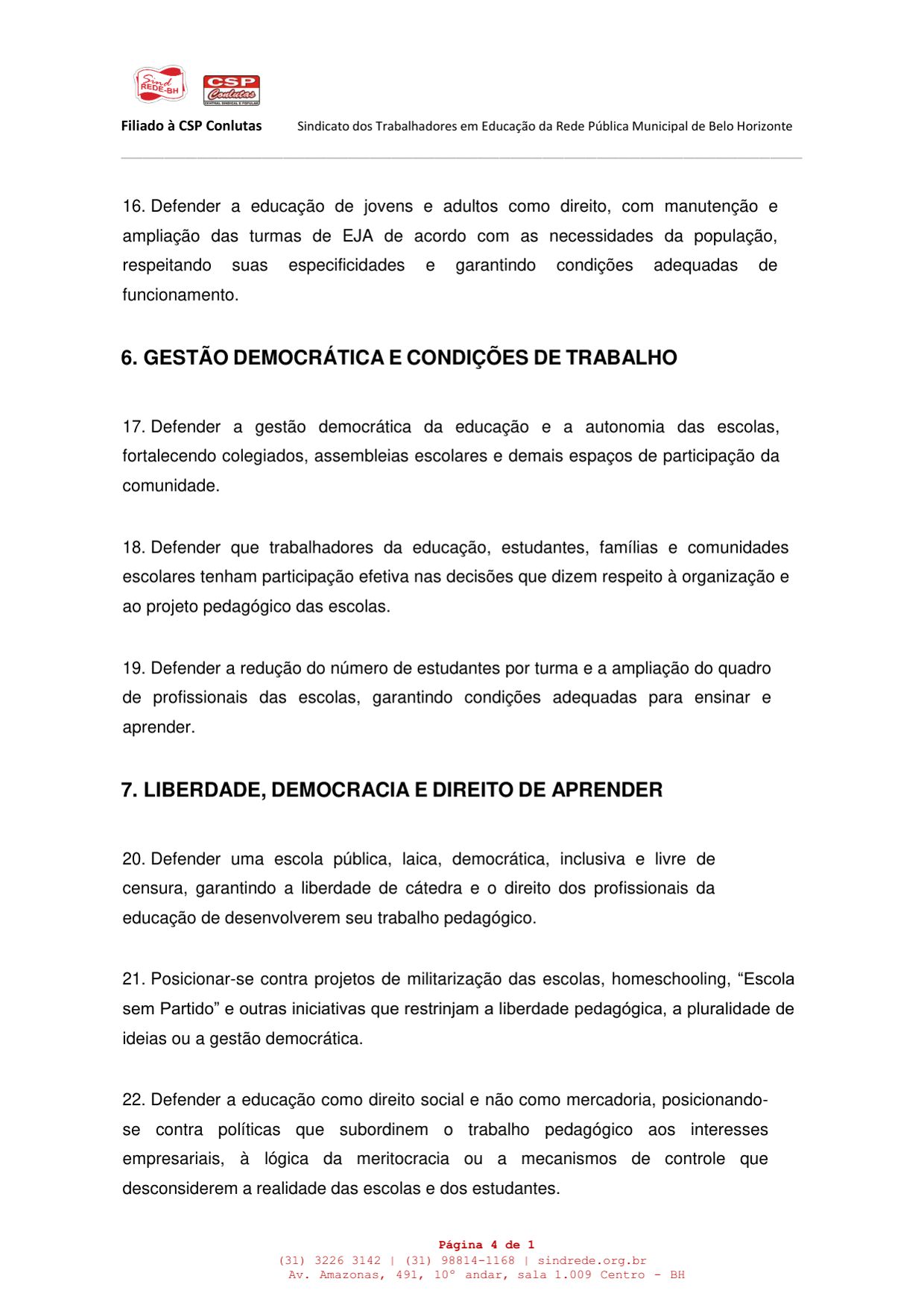 Carta-compromisso com a educação pública, gratuita, laica e de qualidade — página 4 de 5